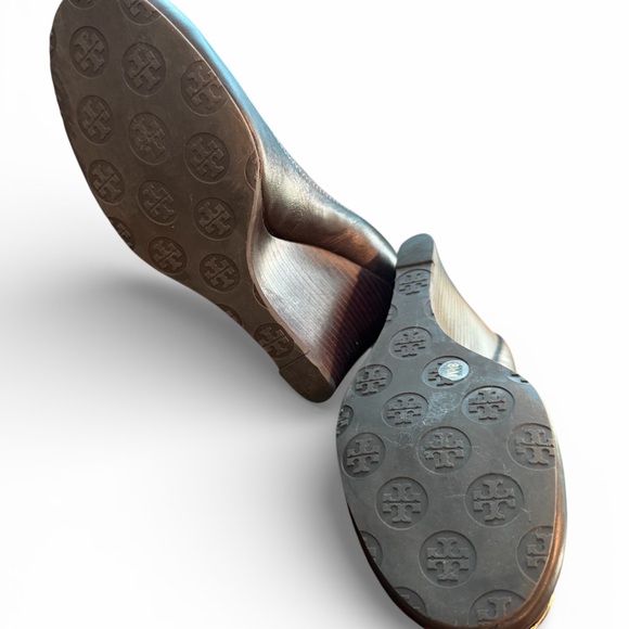 Tory Burch Sally Dark Brown Leather Wedge Heels Size 8.5 - Picture 5 of 7